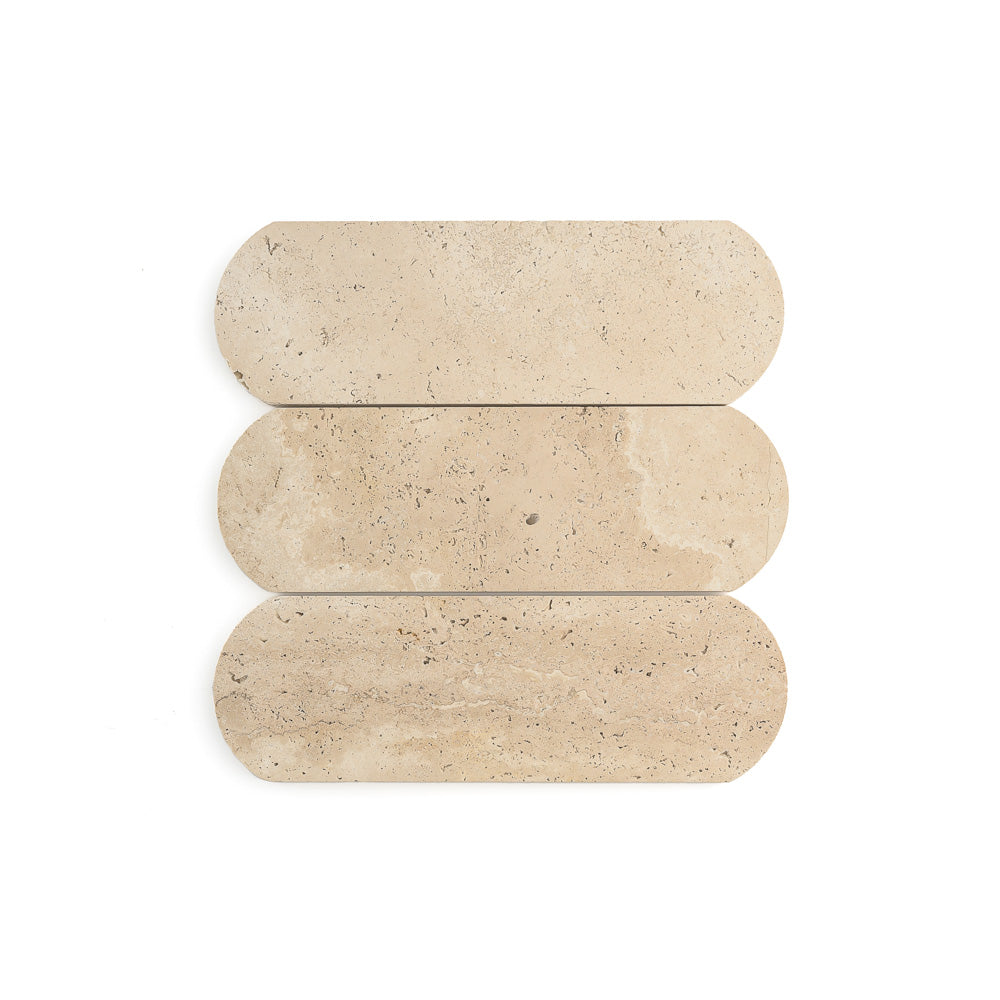 Beige Travertine 3x9 Oval Tile | Honed