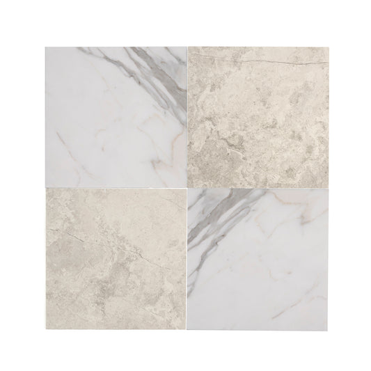 Beige Wave Cross Cut & Calacatta Gold 12x12 Marble | Honed - Checkerboard Bundle-Main Inventory-All Products,Checkerboard,Natural Stone-Riad Tile