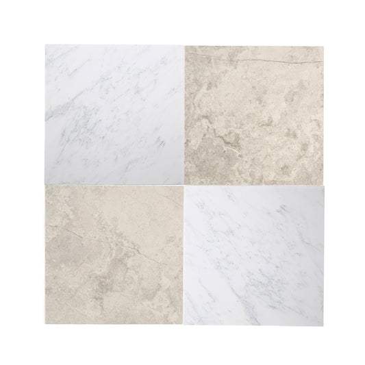 Beige Wave Cross Cut & Casablanca Carrara 18x18 Marble | Honed - Checkerboard Bundle-Main Inventory-All Products,Checkerboard,Natural Stone-Riad Tile