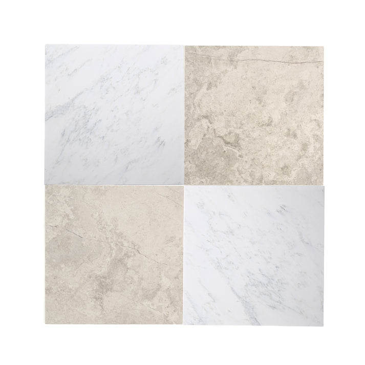 Beige Wave Cross Cut & Casablanca Carrara 18x18 Marble | Honed - Checkerboard Bundle-Main Inventory-All Products,Checkerboard,Natural Stone-Riad Tile