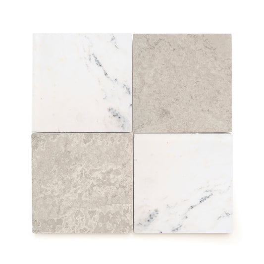 Beige Wave Cross Cut & Casablanca Carrara 12x12 Marble | Tumbled - Checkerboard Bundle-Main Inventory-All Products,Checkerboard,Natural Stone-Riad Tile