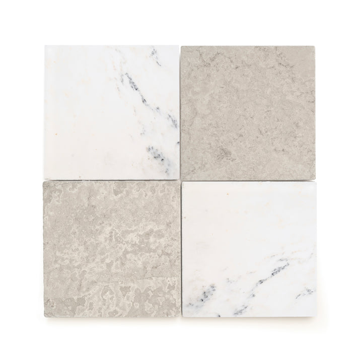 Beige Wave Cross Cut & Casablanca Carrara 12x12 Marble | Tumbled - Checkerboard Bundle-Main Inventory-All Products,Checkerboard,Natural Stone-Riad Tile