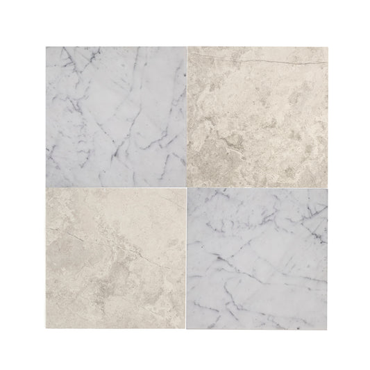Beige Wave Cross Cut & Italian Statuary 12x12 Marble | Honed - Checkerboard Bundle-Main Inventory-All Products,Checkerboard,Natural Stone-Riad Tile