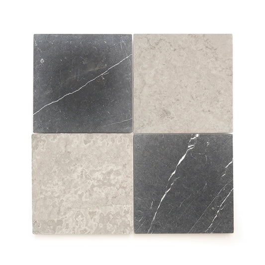 Beige Wave Cross Cut & Nero Marquina 12x12 Marble | Tumbled & Honed - Checkerboard Bundle-Main Inventory-All Products,Checkerboard,Natural Stone-Riad Tile