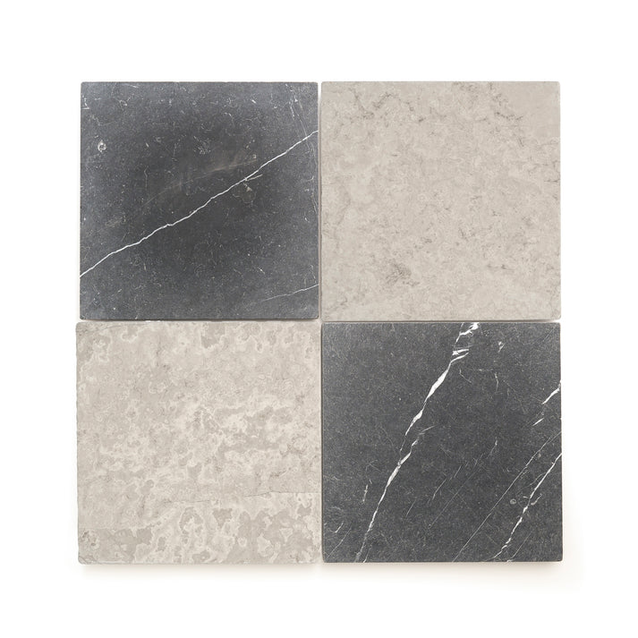 Beige Wave Cross Cut & Nero Marquina 12x12 Marble | Tumbled & Honed - Checkerboard Bundle-Main Inventory-All Products,Checkerboard,Natural Stone-Riad Tile