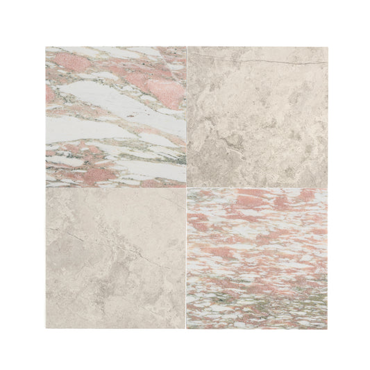 Beige Wave Cross Cut & Norwegian Rose 12x12 Marble | Honed - Checkerboard Bundle-Main Inventory-All Products,Checkerboard,Natural Stone-Riad Tile