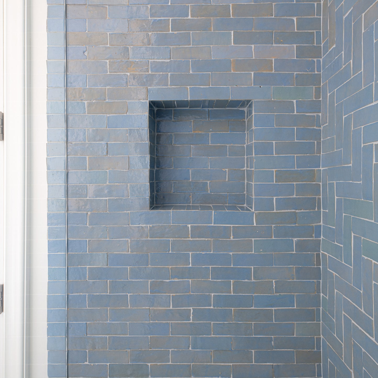 blue zellige tile in shower