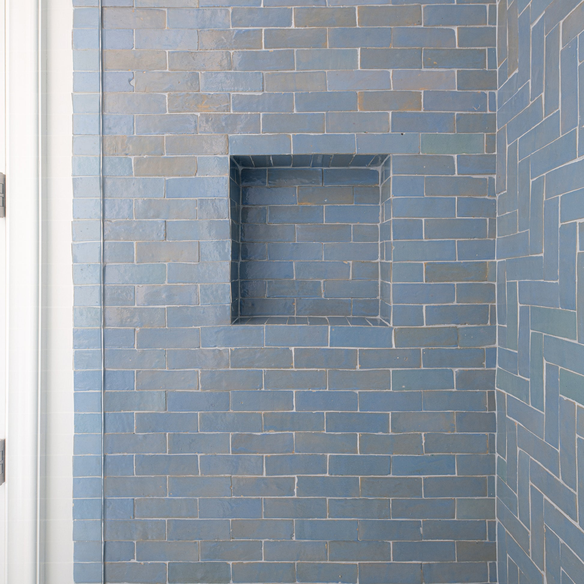 blue zellige tile in shower
