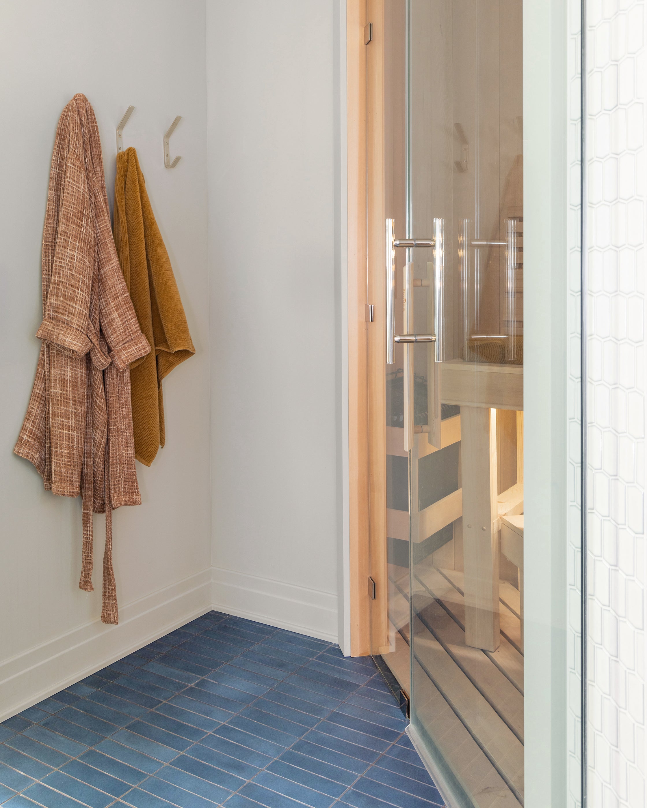 Blue 2x8 Cement Tile, Solids, on bathroom floor-Riad Tile