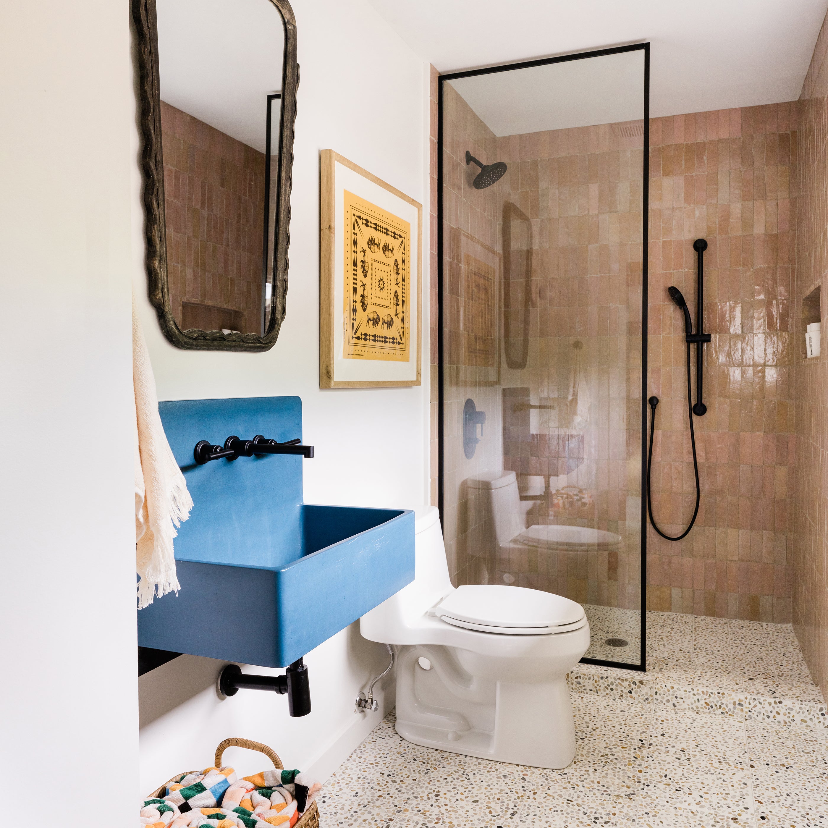 Blush 2x6 Thin Bejmat Zellige Tile-Solids,Zellige Tile, installed on shower walls-Riad Tile