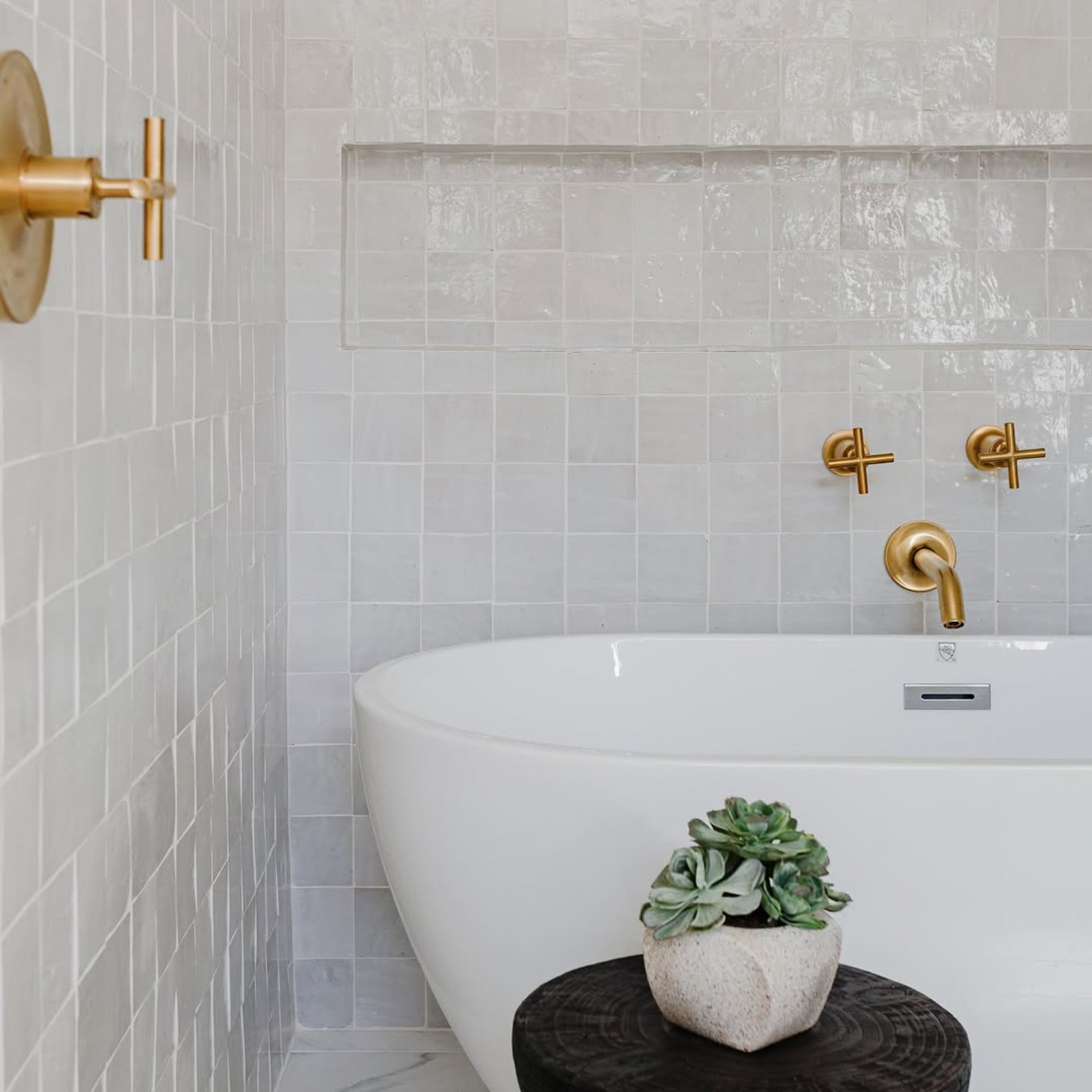 Snow White 4x4 Zellige Tile,Solids,Zellige Tile, installed on shower walls-Riad Tile