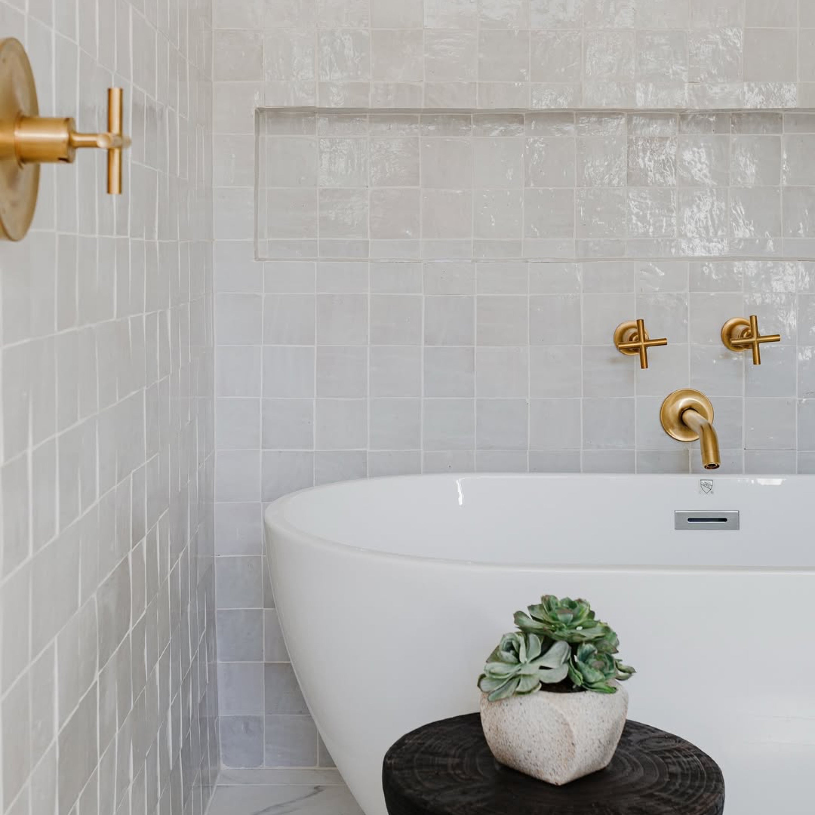 Snow White 4x4 Zellige Tile,Solids,Zellige Tile, installed on shower walls-Riad Tile