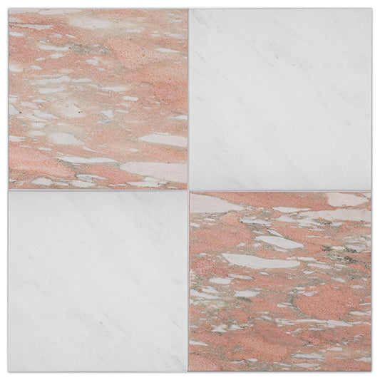 Casablanca Carrara & Norwegian Rose 12x12 Marble | Honed – Checkerboard Bundle-Main Inventory-All Products,Checkerboard-Riad Tile