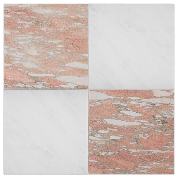 Casablanca Carrara & Norwegian Rose Marble – Honed – 12″x12″ Checkerboard Bundle