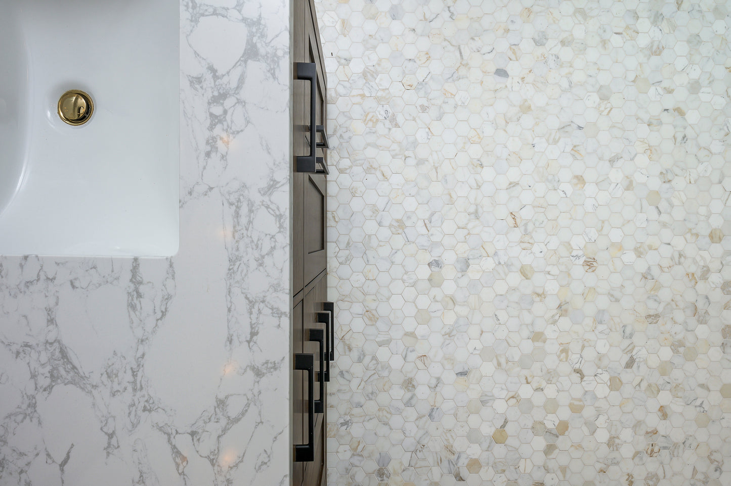 Calacatta Gold 2 Inch Hexagon Mosaic Marble Tile | Honed-Main Inventory-All Products,Natural Stone-Riad Tile