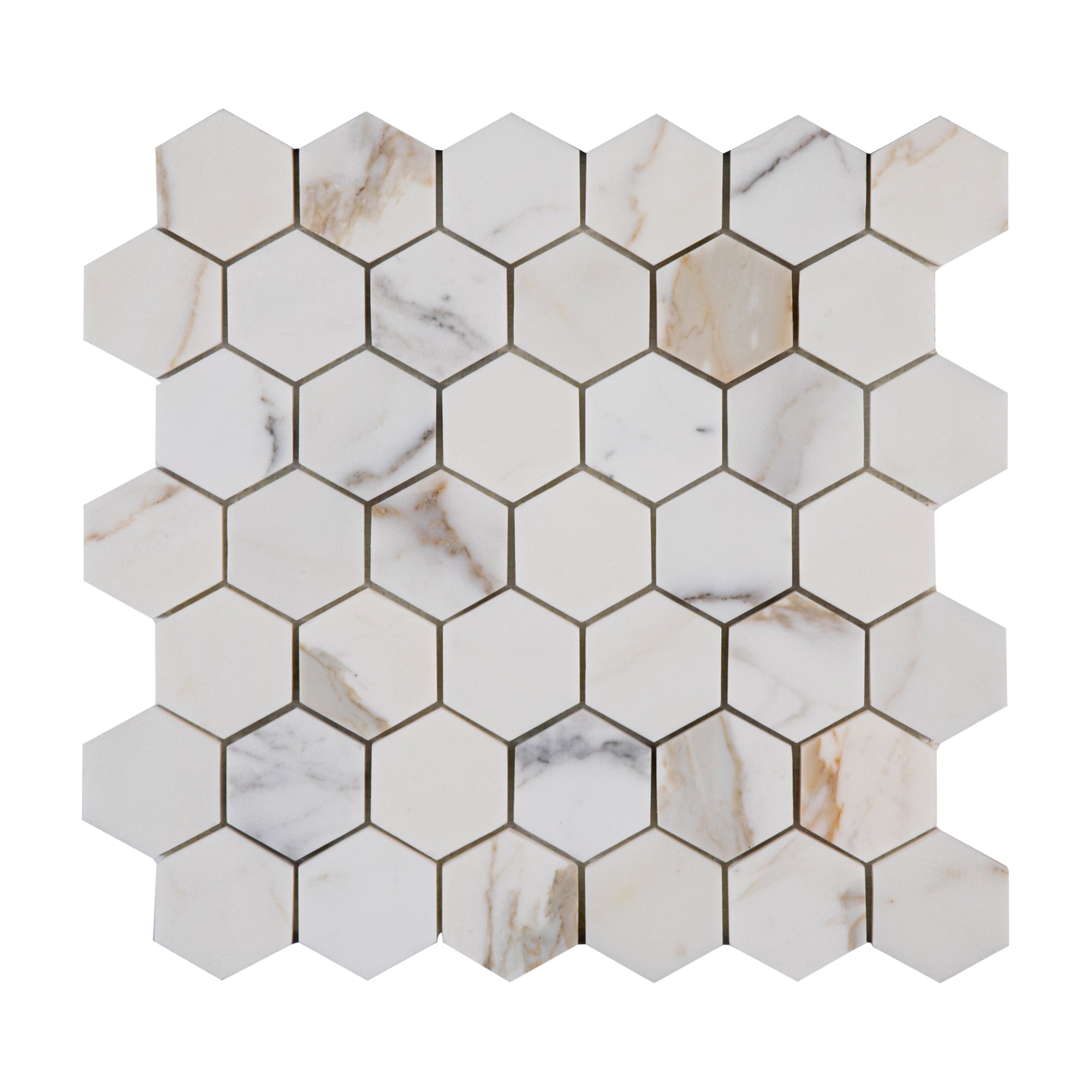 Sample: Calacatta Gold 2 Inch Hexagon Mosaic Marble Tile | Honed-Sample-Sample-Riad Tile