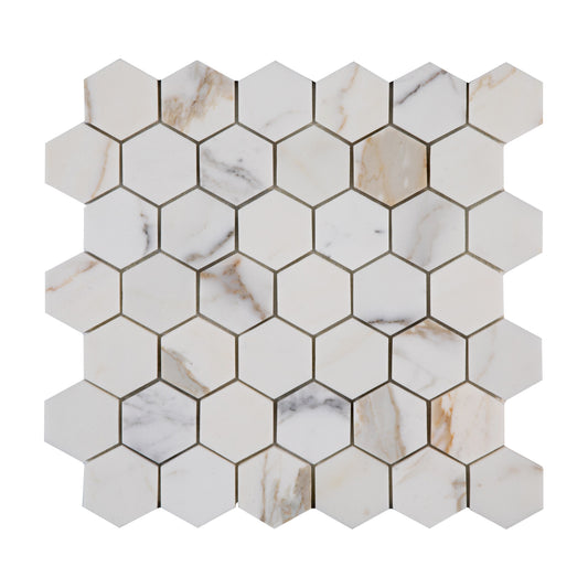 Sample: Calacatta Gold 2 Inch Hexagon Mosaic Marble Tile | Honed-Sample-Sample-Riad Tile