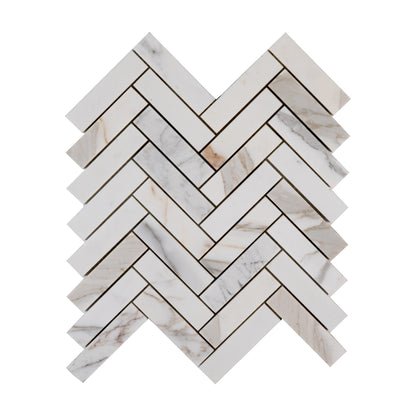 Sample: Calacatta Gold 1x4 Herringbone Mosaic Marble Tile | Honed-Sample-Sample-Riad Tile