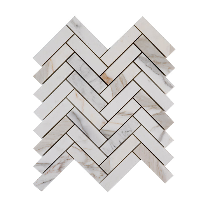 Sample: Calacatta Gold 1x4 Herringbone Mosaic Marble Tile | Honed-Sample-Sample-Riad Tile