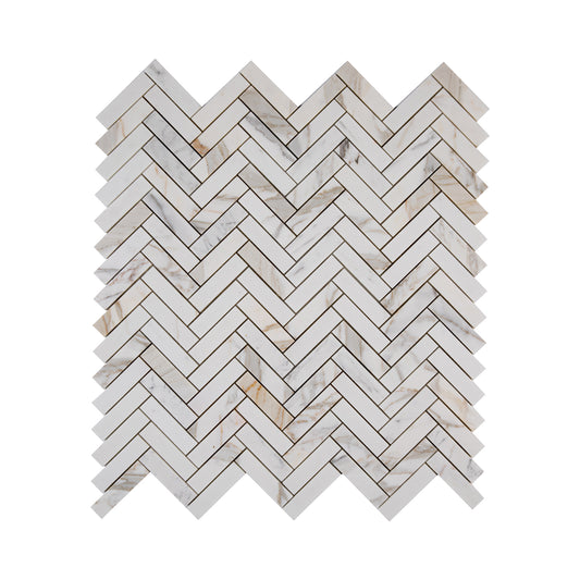 Calacatta Gold 1x4 Herringbone Mosaic Marble Tile | Honed-Main Inventory-All Products,Natural Stone-Riad Tile