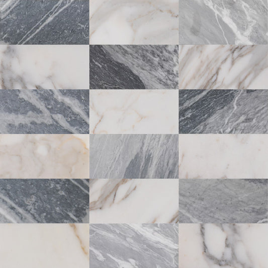 Calacatta Gold & Bardiglio Grey Light 6x12 | Honed – Checkerboard Bundle-Main Inventory-All Products,Checkerboard-Riad Tile