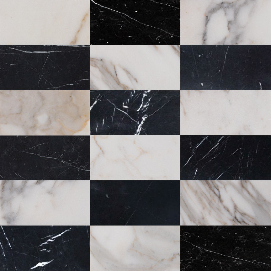 Calacatta Gold & Nero Marquina 6x12 | Honed – Checkerboard Bundle-Main Inventory-All Products,Checkerboard-Riad Tile