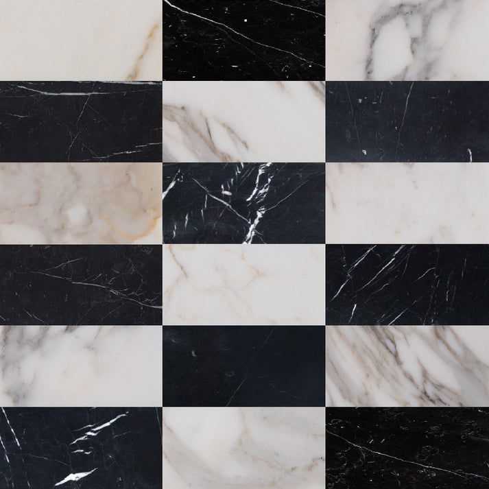 Calacatta Gold & Nero Marquina 6x12 | Honed – Checkerboard Bundle-Main Inventory-All Products,Checkerboard-Riad Tile