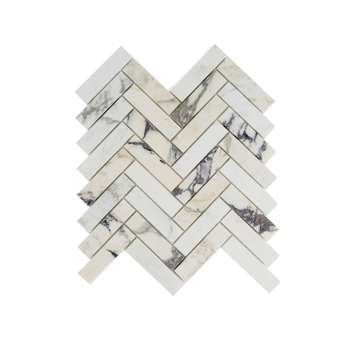 Sample: Calacatta Viola 1x4 Herringbone Mosaic Marble Tile | Honed-Sample-Sample-Riad Tile