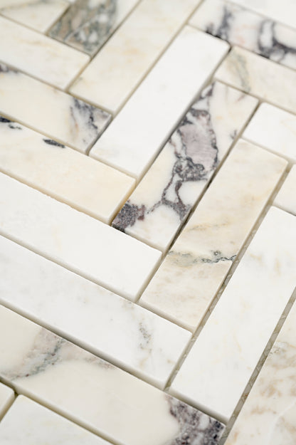 Calacatta Viola 1x4 Herringbone Mosaic Marble Tile | Honed-Main Inventory-All Products,Natural Stone-Riad Tile