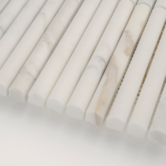 Sample: Calacatta Gold Cabochon Pencil Mosaic Marble Tile | Honed-Sample-Sample-Riad Tile