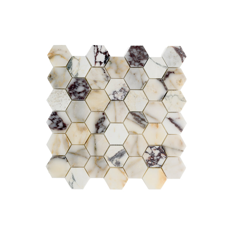 Calacatta Viola 2 Inch Hexagon Mosaic Marble Tile | Honed-Main Inventory-All Products,Natural Stone-Riad Tile