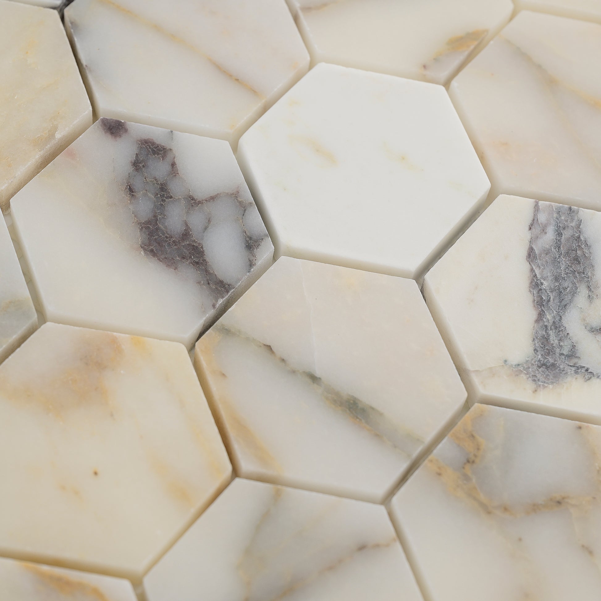 Calacatta Viola 2 Inch Hexagon Mosaic Marble Tile | Honed-Main Inventory-All Products,Natural Stone-Riad Tile