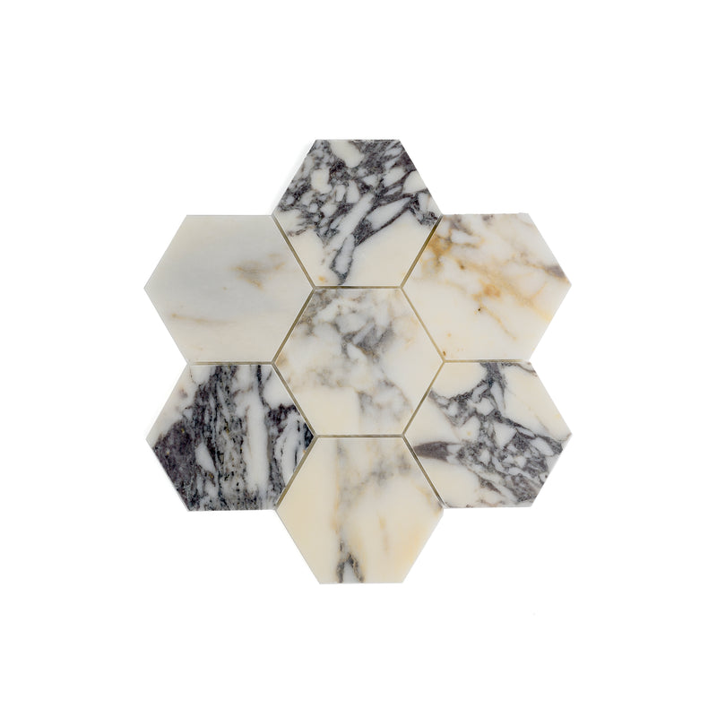 Calacatta Viola 5 Inch Hexagon Mosaic Marble Tile | Honed-Main Inventory-All Products,Natural Stone-Riad Tile