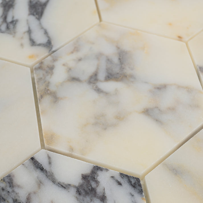 Calacatta Viola 5 Inch Hexagon Mosaic Marble Tile | Honed-Main Inventory-All Products,Natural Stone-Riad Tile