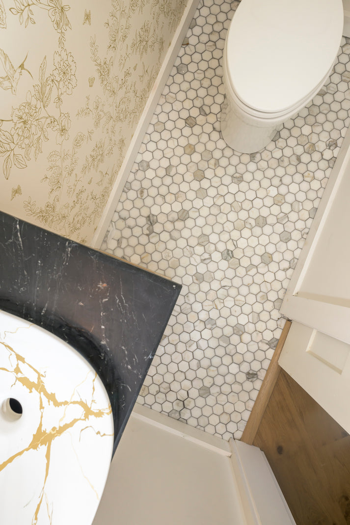Calacatta Gold 2 Inch Hexagon Mosaic Marble Tile | Honed-Main Inventory-All Products,Natural Stone-Riad Tile
