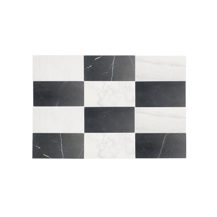 Casablanca Carrara & Nero Marquina 6x12 | Honed – Checkerboard Bundle-Main Inventory-All Products,Checkerboard,Natural Stone-Riad Tile