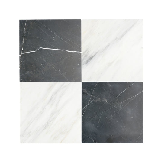 Nero Marquina & Casablanca Carrara 18x18 | Honed - Checkerboard Bundle-Main Inventory-All Products,Checkerboard,Natural Stone-Riad Tile