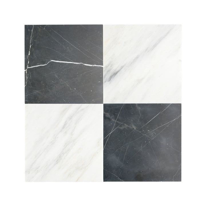 Nero Marquina & Casablanca Carrara 18x18 | Honed - Checkerboard Bundle-Main Inventory-All Products,Checkerboard,Natural Stone-Riad Tile