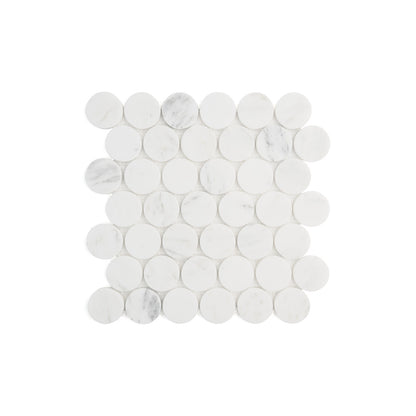 Sample: Casablanca Carrara 2 Inch Penny Round Mosaic Marble Tile | Honed-Sample-Sample-Riad Tile