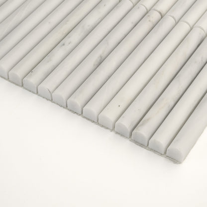 Sample: Casablanca Carrara Cabochon Pencil Mosaic Marble Tile | Honed-Sample-Sample-Riad Tile