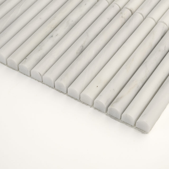 Sample: Casablanca Carrara Cabochon Pencil Mosaic Marble Tile | Honed-Sample-Sample-Riad Tile