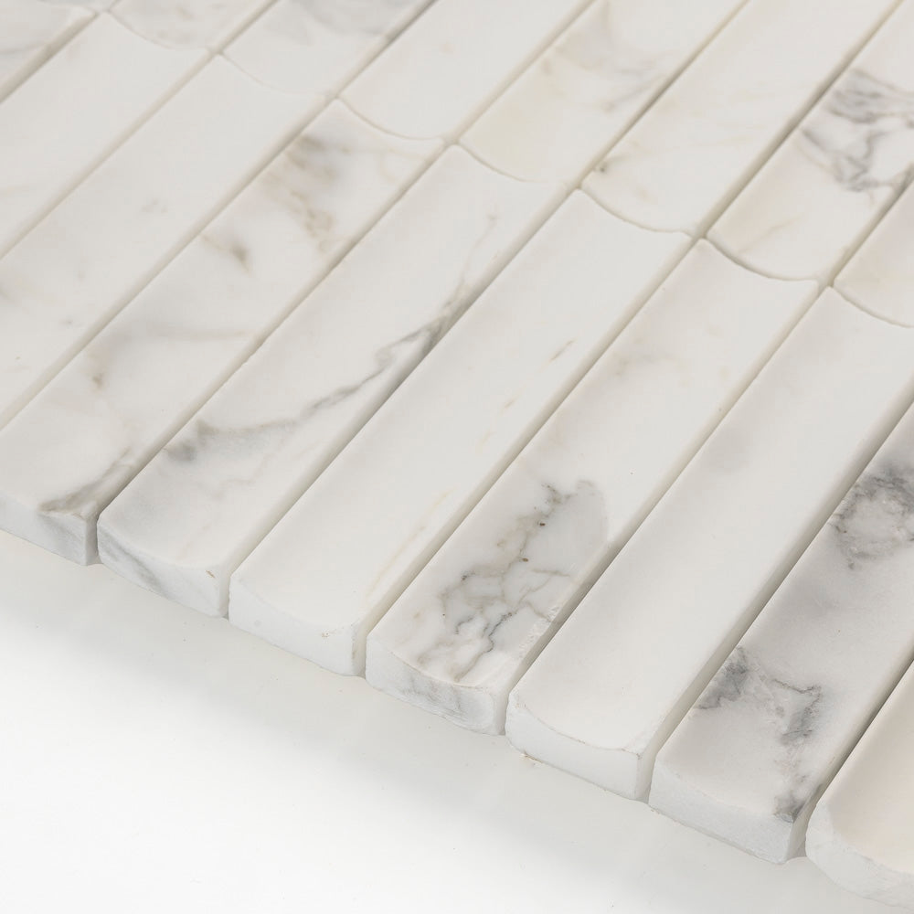 Calacatta Gold Fluted Mosaic Marble Tile | Honed-Main Inventory-All Products,Natural Stone-Riad Tile