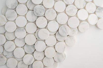 Casablanca Carrara 2 Inch Penny Round Mosaic Marble Tile | Honed-Main Inventory-All Products,Natural Stone-Riad Tile