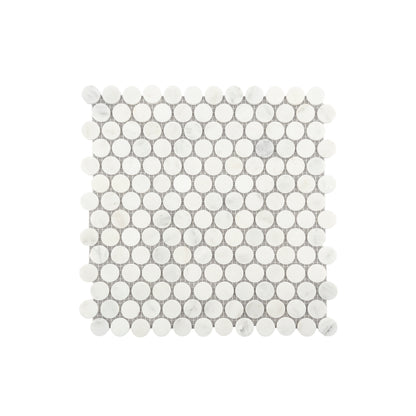Casablanca Carrara 1 Inch Penny Round Mosaic Marble Tile | Honed-Main Inventory-All Products,Natural Stone-Riad Tile