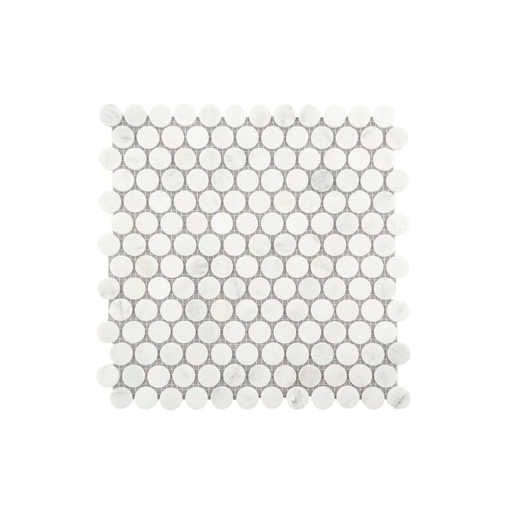 Casablanca Carrara 1 Inch Penny Round Mosaic Marble Tile | Honed-Main Inventory-All Products,Natural Stone-Riad Tile