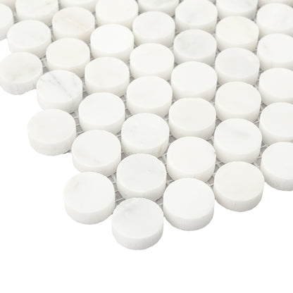 Casablanca Carrara 1 Inch Penny Round Mosaic Marble Tile | Honed-Main Inventory-All Products,Natural Stone-Riad Tile