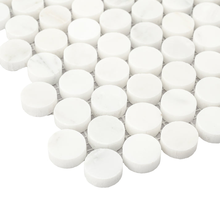 Casablanca Carrara 1 Inch Penny Round Mosaic Marble Tile | Honed-Main Inventory-All Products,Natural Stone-Riad Tile