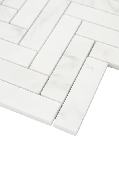 Casablanca Carrara 1x4 Herringbone Mosaic Marble Tile | Honed-Main Inventory-All Products,Natural Stone-Riad Tile