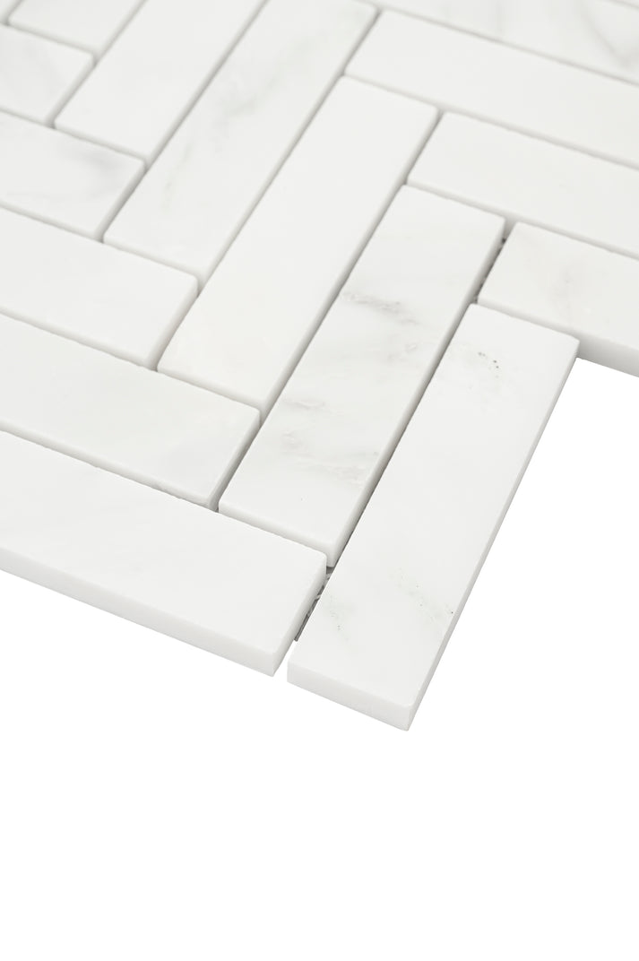 Casablanca Carrara 1x4 Herringbone Mosaic Marble Tile | Honed-Main Inventory-All Products,Natural Stone-Riad Tile