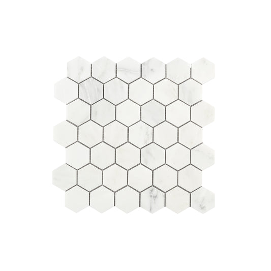 Casablanca Carrara 2 Inch Hexagon Mosaic Marble Tile | Honed-Main Inventory-All Products,Natural Stone-Riad Tile